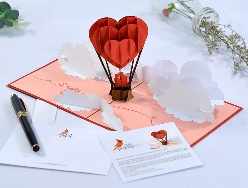 CUT POPUP.COM CUTPOPUP Anniversary Card Pop Up, Valentines Day, Wedding 3D Greeting Card, Valentine's Day, Romantic Love (Air Balloon) - Image 2